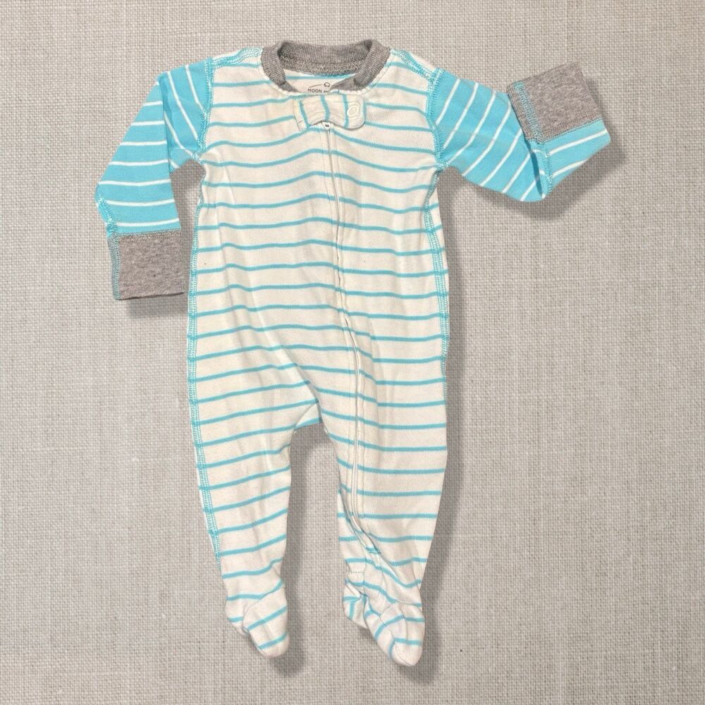 Moon and Back Newborn 50 Organic Cotton Footed Sleeper Blue Stripe Baby